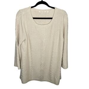 SOFT SURROUNDINGS / tan oatmeal cream cable knit silk blend tunic sweater / L